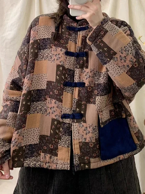 Embroidered women's cotton coats in a bohemian pattern for a unique designWomen Winter Retro Patch Spliced Floral Padded Coat Embroidered women's cotton coats in a bohemian pattern for a unique designWomen Winter Retro Patch Spliced Floral Padded Coat