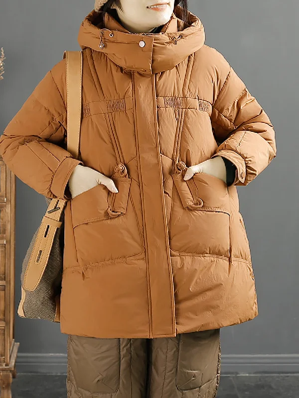 Hooded women's puffer coats in neon colors for high - visibility sportsWomen Winter Solid Warm Hooded Down Coat