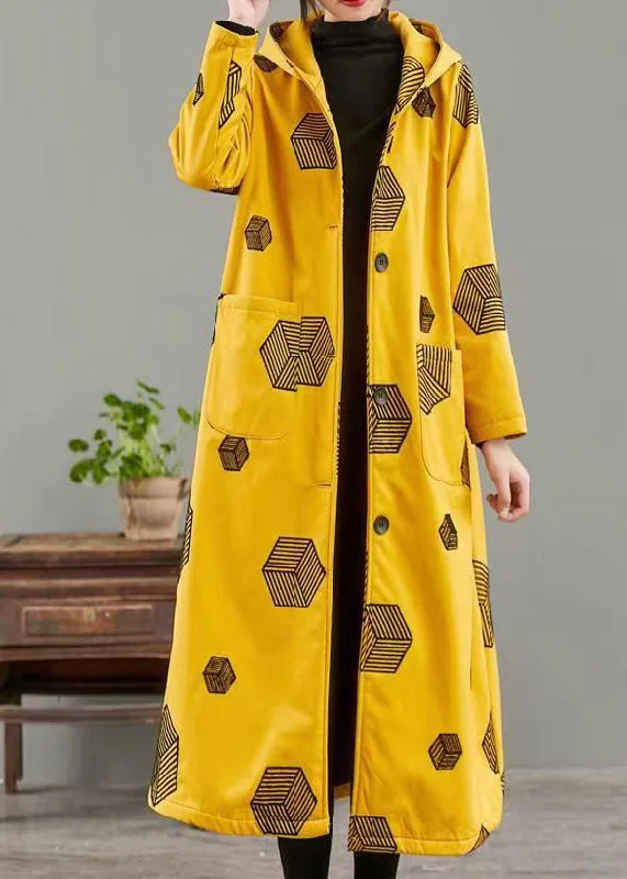 Women's waterproof parka coats with multiple pockets for practicalityWomen Yellow Hooded Pockets Print Warm Fleece Coat Winter Women's waterproof parka coats with multiple pockets for practicalityWomen Yellow Hooded Pockets Print Warm Fleece Coat Winter