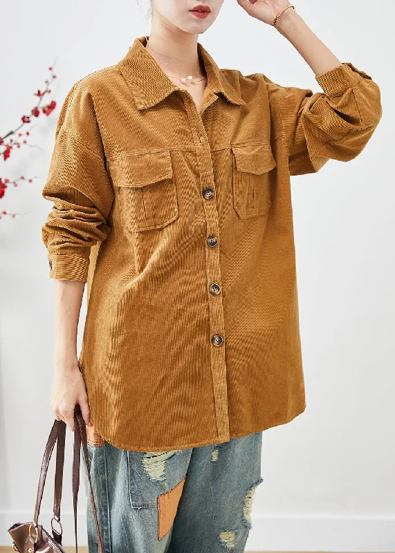 Women's longline double - breasted camel coats for a sophisticated lookWomen Yellow Oversized Pockets Corduroy Coats Fall Women's longline double - breasted camel coats for a sophisticated lookWomen Yellow Oversized Pockets Corduroy Coats Fall