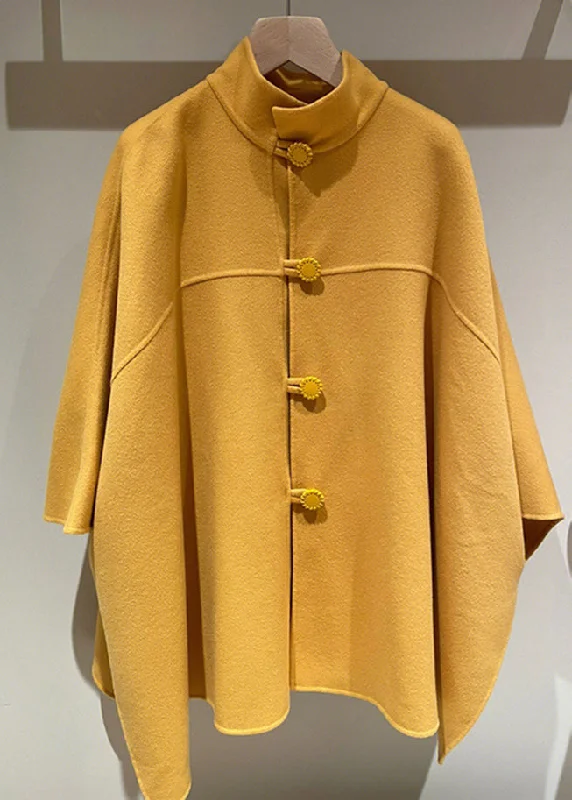 Women's faux fur coats in bright colors for a bold fashion statementWomen Yellow Stand Button Patchwork Woolen Cape Coats Fall