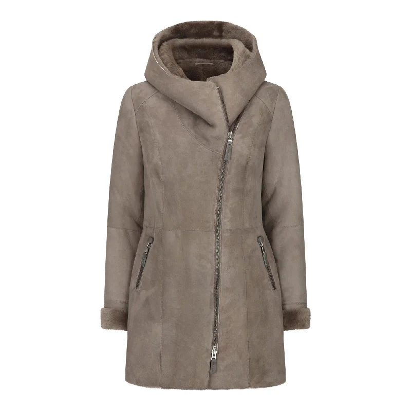Quilted down women's coats with removable hoods for outdoor activitiesWomen's 3/4 Mid Length Sheepskin Beige Toscana Suede Hood Coat Quilted down women's coats with removable hoods for outdoor activitiesWomen's 3/4 Mid Length Sheepskin Beige Toscana Suede Hood Coat