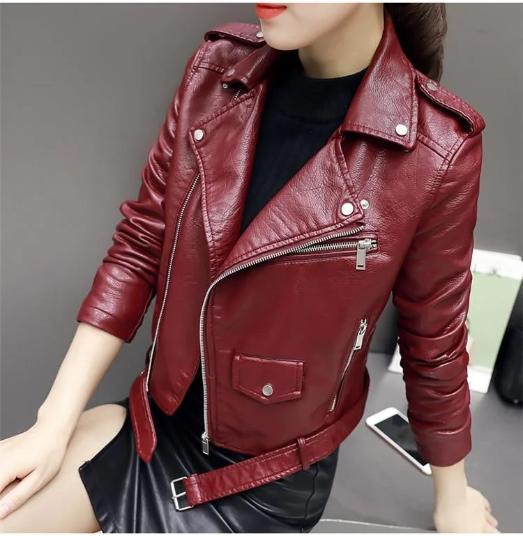 Women's longline double - breasted camel coats for a sophisticated lookWomen's Autumn Synthetic Soft Leather Motorcycle Jacket with Fashion Zipper Women's longline double - breasted camel coats for a sophisticated lookWomen's Autumn Synthetic Soft Leather Motorcycle Jacket with Fashion Zipper