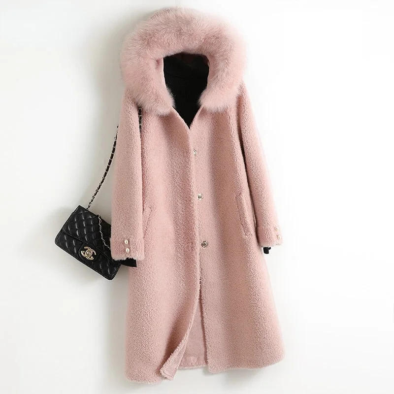 Mid - length women's down coats in a slim fit for a modern and sleek appearanceWomen's Fox Fur Hooded Wool Wide-waisted Elegant Long Sleeve Coats Mid - length women's down coats in a slim fit for a modern and sleek appearanceWomen's Fox Fur Hooded Wool Wide-waisted Elegant Long Sleeve Coats
