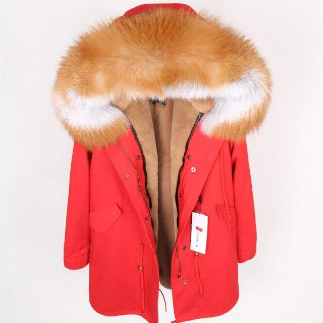 Women's cropped leather coats with silver studs for an edgy lookWomen's Fox Fur Leather Large Hooded Long Detachable Lining Coats & Jackets