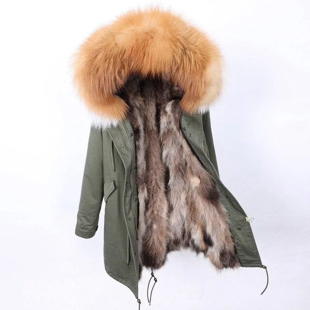 Hooded women's puffer coats in neon colors for high - visibility sportsWomen's Full Sleeved Hooded Winter Jacket with Natural Raccoon Fur Collar Hooded women's puffer coats in neon colors for high - visibility sportsWomen's Full Sleeved Hooded Winter Jacket with Natural Raccoon Fur Collar
