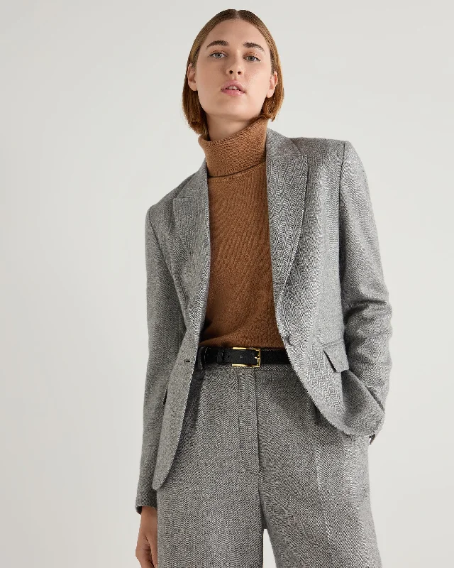 Shearling - lined women's leather coats for ultimate warmth and luxuryWomen's Chloe Herringbone Single Breasted Jacket Grey Shearling - lined women's leather coats for ultimate warmth and luxuryWomen's Chloe Herringbone Single Breasted Jacket Grey