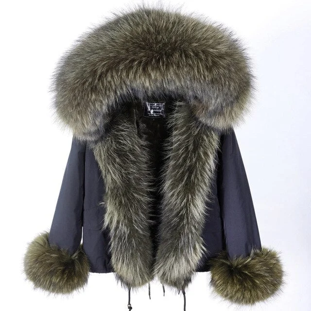 Women's pea coats with brass buttons for a nautical - inspired styleWomen's High Street Style Long-Sleeved Racoon Fur Collar Winter Jacket