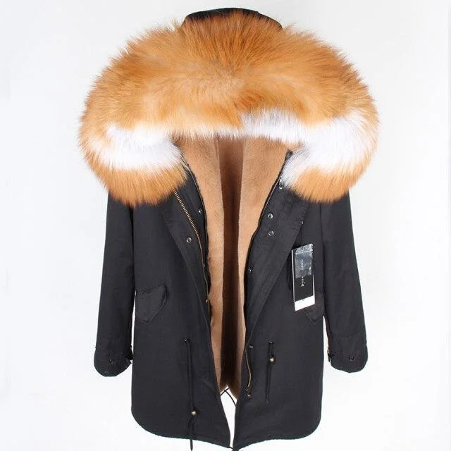 Plus size women's wool blend coats for a warm and stylish winterWomen's Large Fox Fur Leather Hooded Long Detachable Lining Coats & Jackets