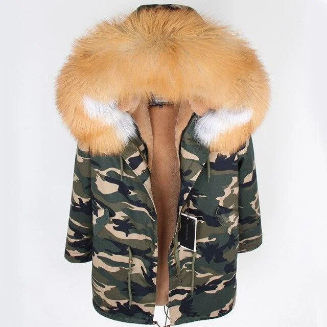 Embroidered women's cotton coats in a bohemian pattern for a unique designWomen's Large Hooded Long Detachable Fox Fur Leather Lining Coats & Jackets