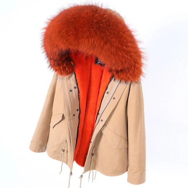 Women's longline double - breasted camel coats for a sophisticated lookWomen's Long-Sleeved Natural Raccoon Fur Collared Thick Winter Jacket Women's longline double - breasted camel coats for a sophisticated lookWomen's Long-Sleeved Natural Raccoon Fur Collared Thick Winter Jacket