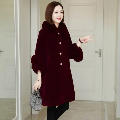 Water - resistant women's trench coats with adjustable cuffs for rainy daysWomen's Mid-Length Fox Fur Collar Wool All-in-One Winter Coat
