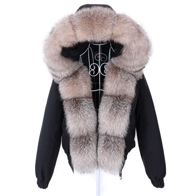 Belted women's cashmere coats in soft pastels for a luxurious feelWomen's Natural Raccoon Fur Collared Thick Winter Jacket in Black Color
