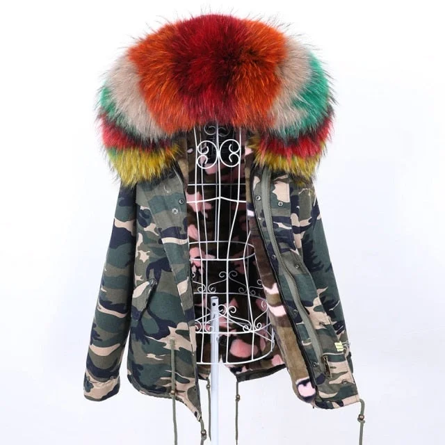 Checkered women's wool coats in a classic pattern for a timeless styleWomen's Natural Raccoon Fur Collared Thick Winter Jacket with Full Sleeves Checkered women's wool coats in a classic pattern for a timeless styleWomen's Natural Raccoon Fur Collared Thick Winter Jacket with Full Sleeves