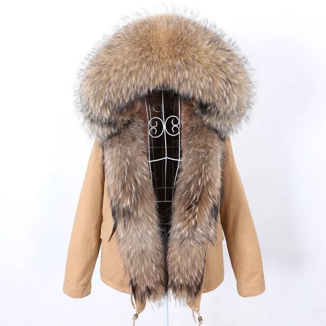 Water - resistant women's trench coats with adjustable cuffs for rainy daysWomen's Natural Raccoon Fur Collared Winter Jacket with Full Sleeves Water - resistant women's trench coats with adjustable cuffs for rainy daysWomen's Natural Raccoon Fur Collared Winter Jacket with Full Sleeves