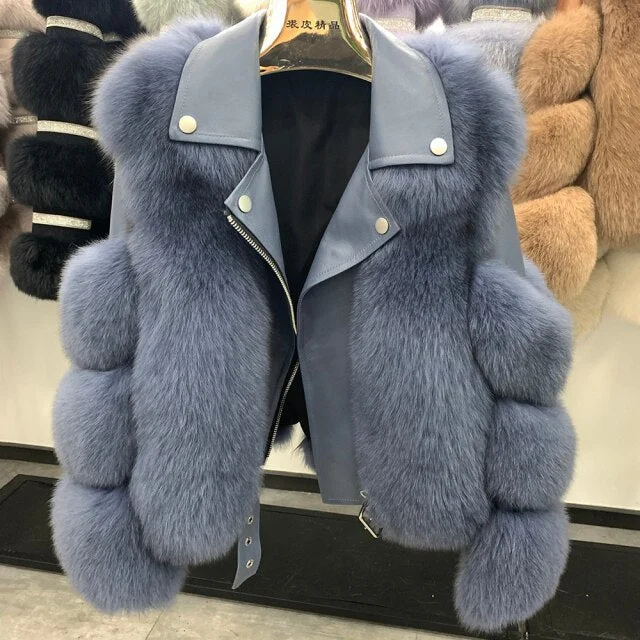Women's knee - length wool blend coats with a fur collar for added warmthWomen's Real Fox Fur Zipper Closed Winter Fashion Jacket Outerwear Women's knee - length wool blend coats with a fur collar for added warmthWomen's Real Fox Fur Zipper Closed Winter Fashion Jacket Outerwear