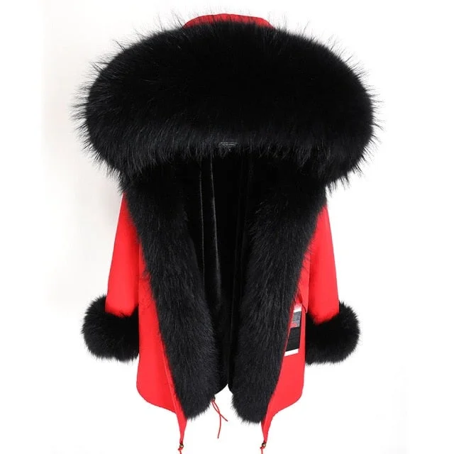 Women's faux fur coats in bright colors for a bold fashion statementWomen's Red with Black Natural Fox Fur Collar Coat Parka Jacket for Winter Women's faux fur coats in bright colors for a bold fashion statementWomen's Red with Black Natural Fox Fur Collar Coat Parka Jacket for Winter