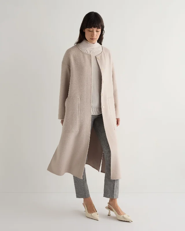 Women's longline double - breasted camel coats for a sophisticated lookWomen's Dylan Round Neck Coat Snow Grey Women's longline double - breasted camel coats for a sophisticated lookWomen's Dylan Round Neck Coat Snow Grey