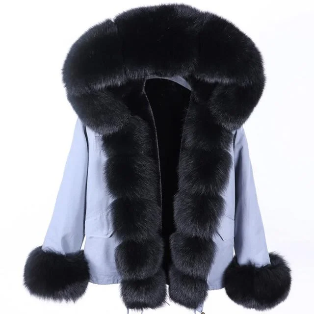 Women's waterproof parka coats with multiple pockets for practicalityWomen's Slim Natural Raccoon Real Fox Fur Hood Winter Short Coats & Jackets