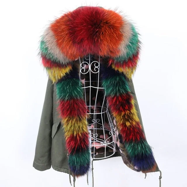 Quilted down women's coats with removable hoods for outdoor activitiesWomen's Stylish Full-Sleeved Natural Raccoon Fur Collared Thick Winter Jacket Quilted down women's coats with removable hoods for outdoor activitiesWomen's Stylish Full-Sleeved Natural Raccoon Fur Collared Thick Winter Jacket