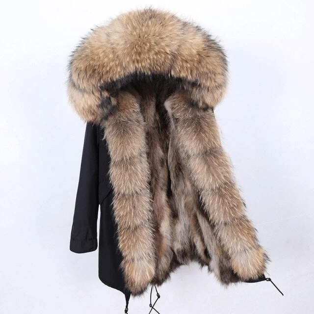 Women's long - sleeve wool coats in a houndstooth pattern for a classic charmWomen's Stylish Hooded Warm Winter Jacket with Natural Raccoon Fur Collar Women's long - sleeve wool coats in a houndstooth pattern for a classic charmWomen's Stylish Hooded Warm Winter Jacket with Natural Raccoon Fur Collar