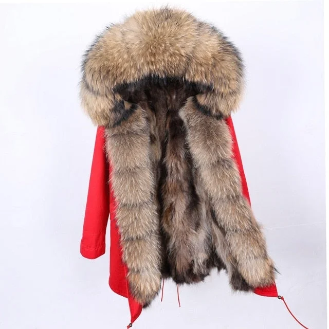 Women's knee - length wool blend coats with a fur collar for added warmthWomen's Stylish Warm Winter Jacket with Natural Raccoon Fur Collar Women's knee - length wool blend coats with a fur collar for added warmthWomen's Stylish Warm Winter Jacket with Natural Raccoon Fur Collar