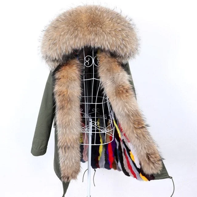 Plus size women's wool blend coats for a warm and stylish winterWomen's Thick Fur Long Sleeved Jacket with Removable Natural Fox Fur Lining