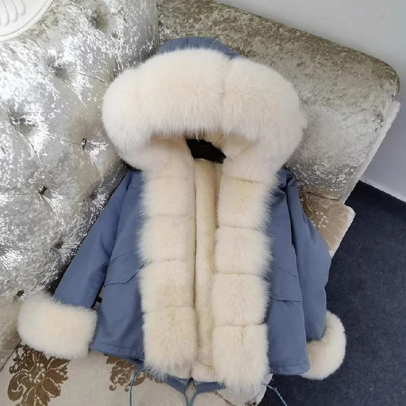 Long women's mac coats in a lightweight fabric for spring showersWomen's Thick Short Winter Coat Big Natural Raccoon Fox Fur Hood Jacket