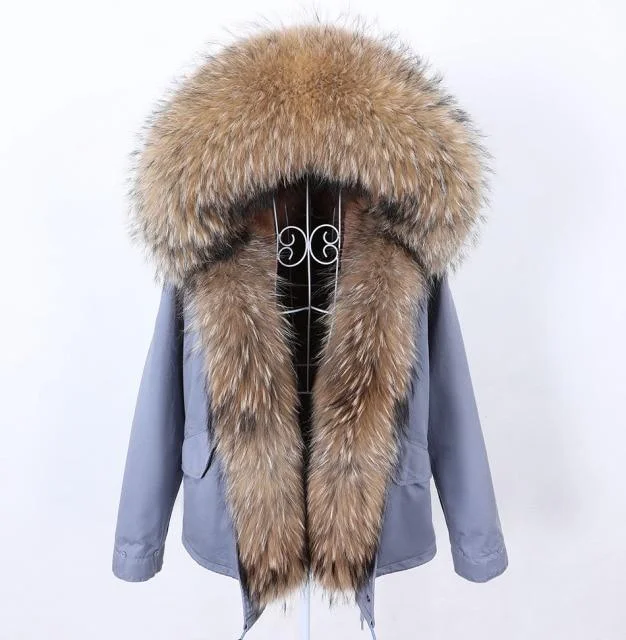 Women's longline double - breasted camel coats for a sophisticated lookWomen's Thick Warm Full Sleeved Fox Fur Collar Hooded Winter Jacket
