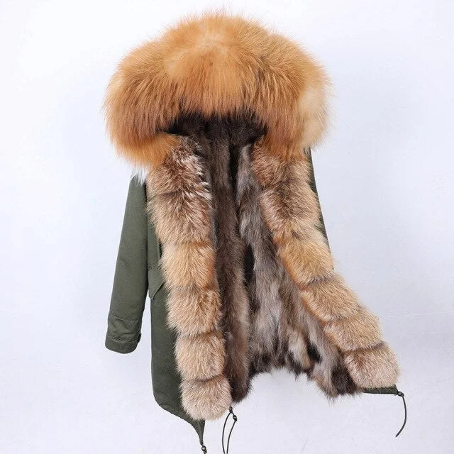 Women's reversible down coats with two - tone designs for versatile stylingWomen's Thick Warm Long Real Fur Winter Jacket with Fur Collar Women's reversible down coats with two - tone designs for versatile stylingWomen's Thick Warm Long Real Fur Winter Jacket with Fur Collar