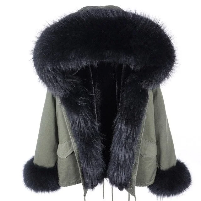 Women's faux fur coats in bright colors for a bold fashion statementWomen's Thick Warm Winter Jacket with Long Fur Sleeves and Fur Collar