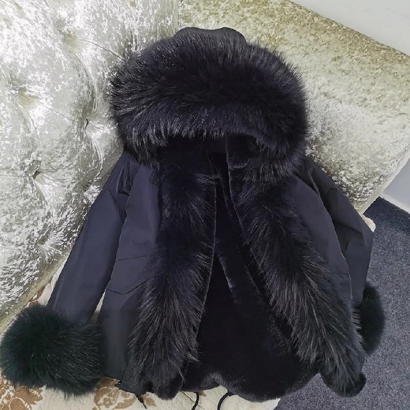 Hooded women's puffer coats in neon colors for high - visibility sportsWomen's Thick Warm Winter Style Long Sleeves and Synthetic Fur Lining Jacket