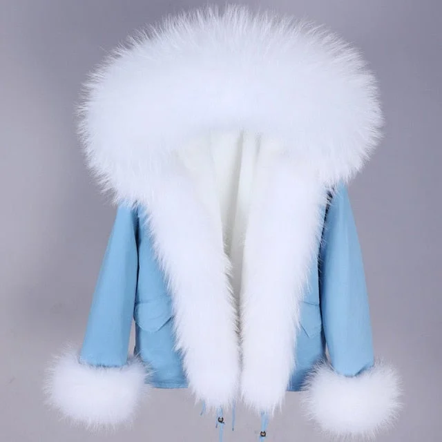 Women's pea coats with brass buttons for a nautical - inspired styleWomen's Thick Warm Winter Style Natural Racoon Fur Sleeves and Collar Parkas
