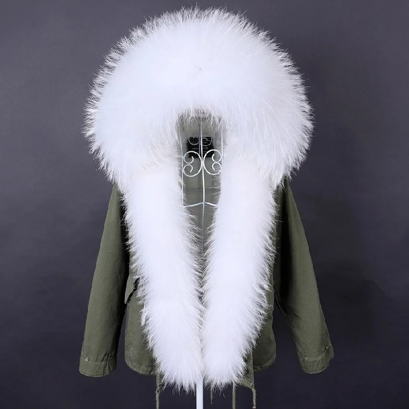 Embroidered women's cotton coats in a bohemian pattern for a unique designWomen's White Natural Raccoon Fur Collared Solid Color Winter Jacket Embroidered women's cotton coats in a bohemian pattern for a unique designWomen's White Natural Raccoon Fur Collared Solid Color Winter Jacket