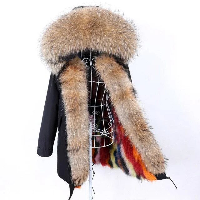 Hooded women's puffer coats in neon colors for high - visibility sportsWomen's Winter Big Fur Collared Thick Jacket with Removable Fox Fur Lining Hooded women's puffer coats in neon colors for high - visibility sportsWomen's Winter Big Fur Collared Thick Jacket with Removable Fox Fur Lining