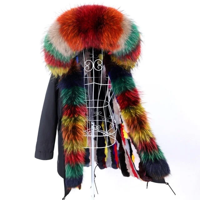 Women's cropped leather coats with silver studs for an edgy lookWomen's Winter Fur Long Sleeved Jacket with Removable Natural Fox Fur Lining
