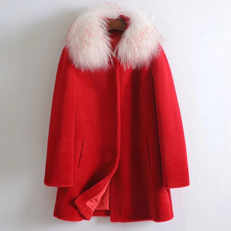 Oversized women's wool coats in a monochromatic look for a trendy outfitWomen's Winter Korean Fashion Raccoon Fur Mid-length Woolen Coats Oversized women's wool coats in a monochromatic look for a trendy outfitWomen's Winter Korean Fashion Raccoon Fur Mid-length Woolen Coats