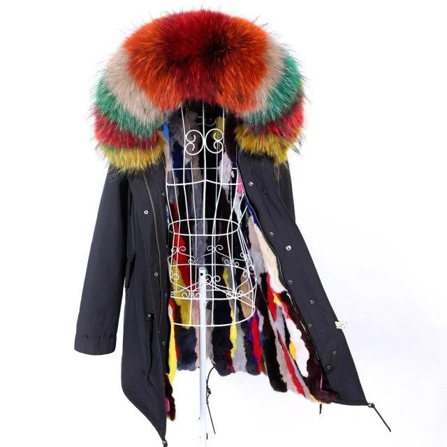 Mid - length women's down coats in a slim fit for a modern and sleek appearanceWomen's Winter Outerwear Hooded Jacket with Removable Rabbit Fur Lining Mid - length women's down coats in a slim fit for a modern and sleek appearanceWomen's Winter Outerwear Hooded Jacket with Removable Rabbit Fur Lining