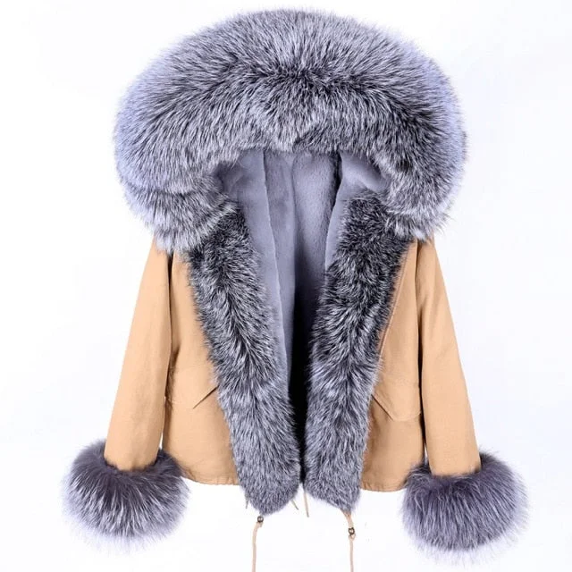 Mid - length women's down coats in a slim fit for a modern and sleek appearanceWomen's Winter Style Thick Jacket with Long Sleeves and Racoon Fur Collar
