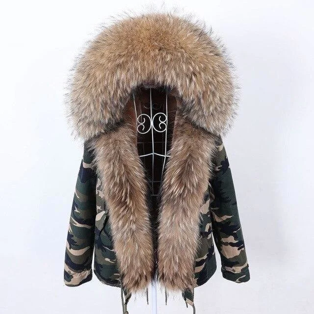 Water - resistant women's trench coats with adjustable cuffs for rainy daysWomen's Winter Thick Warm Printed Fox Fur Collar Full Sleeved Hooded Jacket