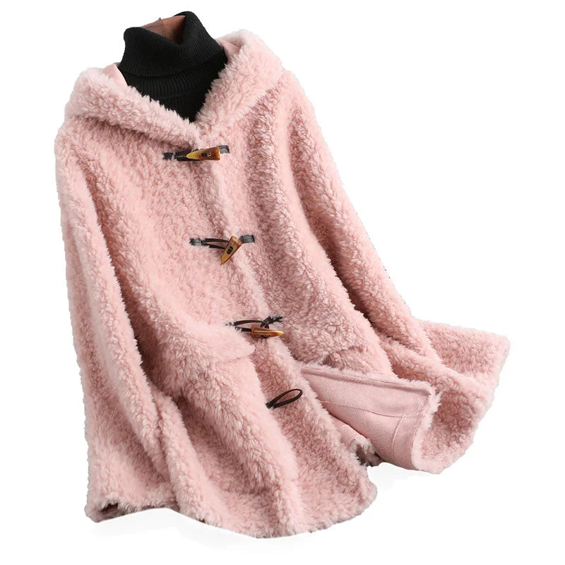 Women's longline double - breasted camel coats for a sophisticated lookWomen's Winter Wool Fur Hooded Coats Long Sleeve Korean Coats