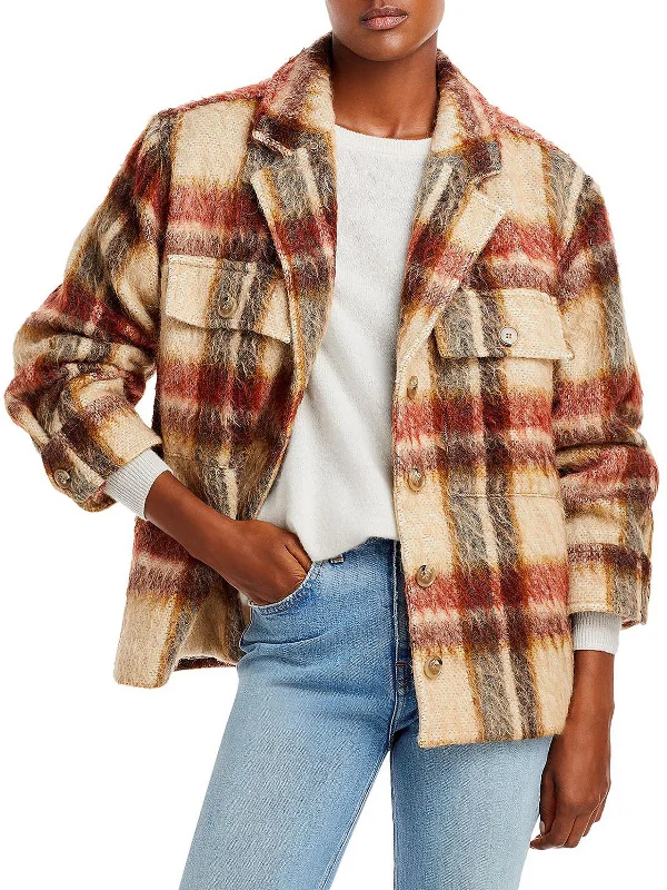 Women's cropped leather coats with silver studs for an edgy lookWomens Wool Short Shirt Jacket Women's cropped leather coats with silver studs for an edgy lookWomens Wool Short Shirt Jacket