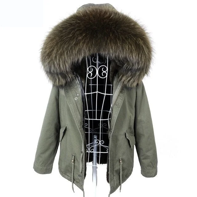 Women's reversible down coats with two - tone designs for versatile stylingWomen's Zipper Closed Hooded Winter Jacket with Natural Raccoon Fur Collar Women's reversible down coats with two - tone designs for versatile stylingWomen's Zipper Closed Hooded Winter Jacket with Natural Raccoon Fur Collar