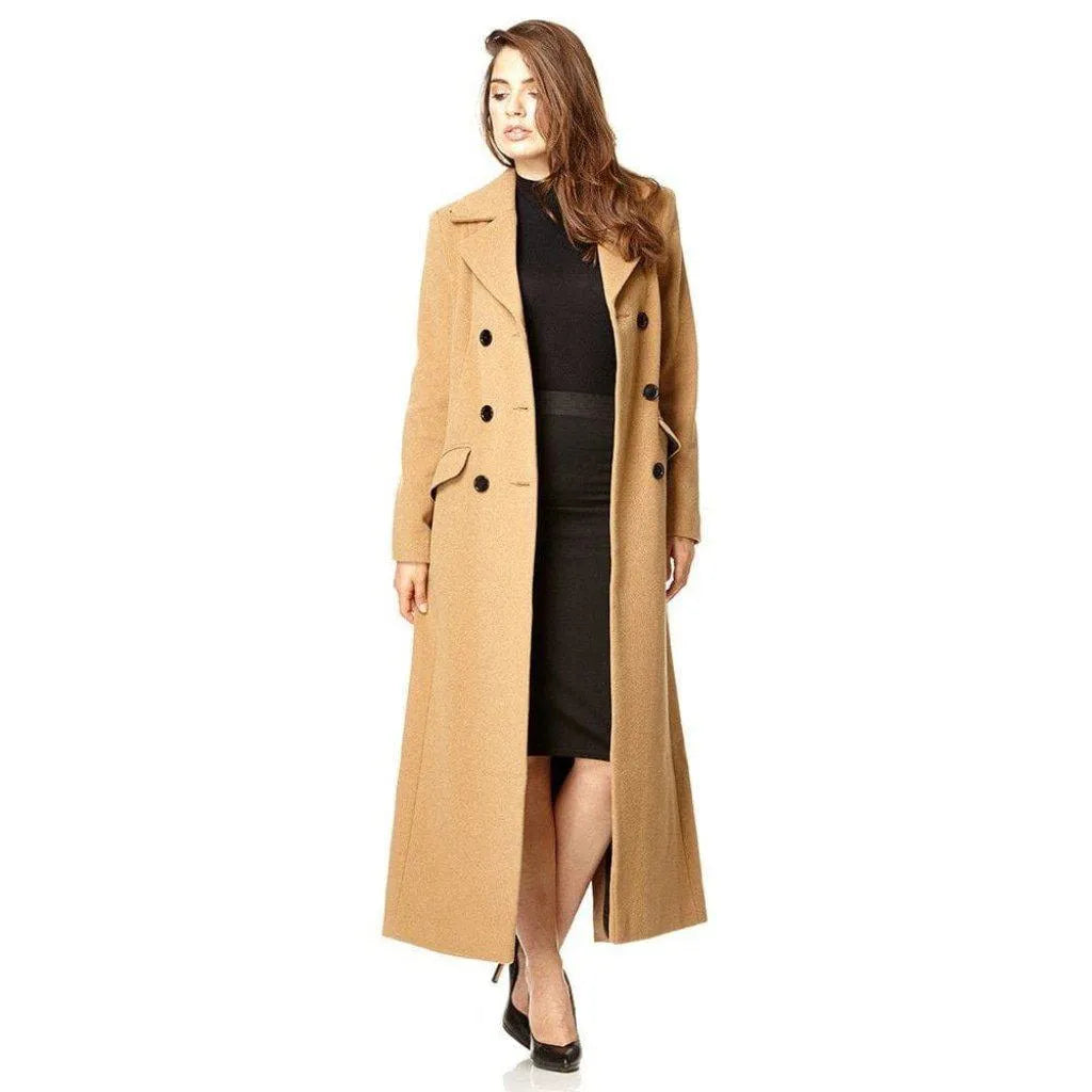 Water - resistant women's trench coats with adjustable cuffs for rainy daysWool Blend Double Breasted Long Coat