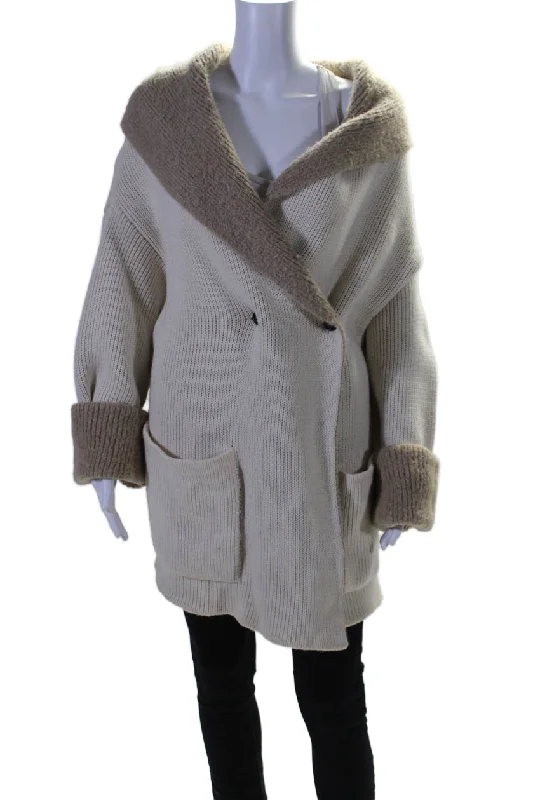 Embroidered women's cotton coats in a bohemian pattern for a unique designWoolrich Womens Cream Alpaca Cowl Neck Pockets Long Sleeve Hooded Jacket Embroidered women's cotton coats in a bohemian pattern for a unique designWoolrich Womens Cream Alpaca Cowl Neck Pockets Long Sleeve Hooded Jacket