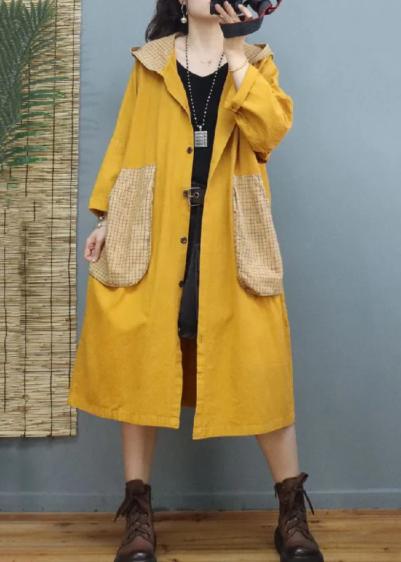 Shearling - lined women's leather coats for ultimate warmth and luxuryYellow Button Patchwork Long Cotton Coats Hooded Long Sleeve Shearling - lined women's leather coats for ultimate warmth and luxuryYellow Button Patchwork Long Cotton Coats Hooded Long Sleeve