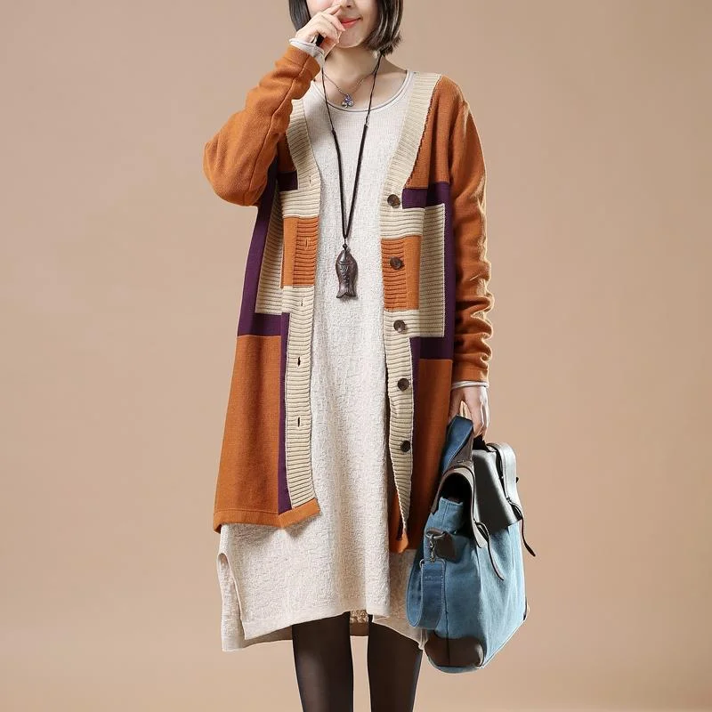 Women's long - sleeve wool coats in a houndstooth pattern for a classic charmYellow chic knit cardigans woman sweaters coats