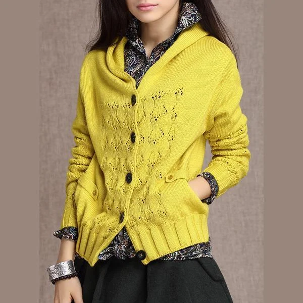 Water - resistant women's trench coats with adjustable cuffs for rainy daysYellow hooded knitted cardigan coat Water - resistant women's trench coats with adjustable cuffs for rainy daysYellow hooded knitted cardigan coat