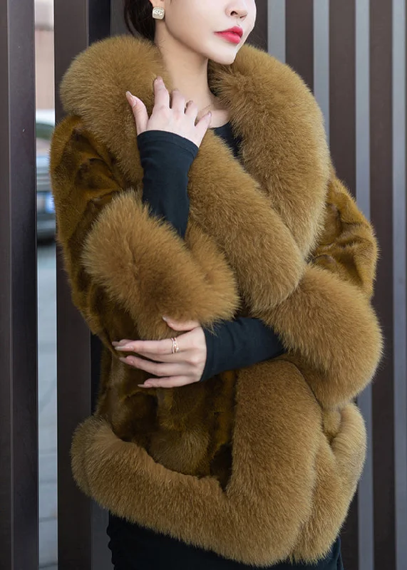 Mid - length women's down coats in a slim fit for a modern and sleek appearanceYellow Pockets Patchwork Mink Velvet Coats V Neck Long Sleeve Mid - length women's down coats in a slim fit for a modern and sleek appearanceYellow Pockets Patchwork Mink Velvet Coats V Neck Long Sleeve