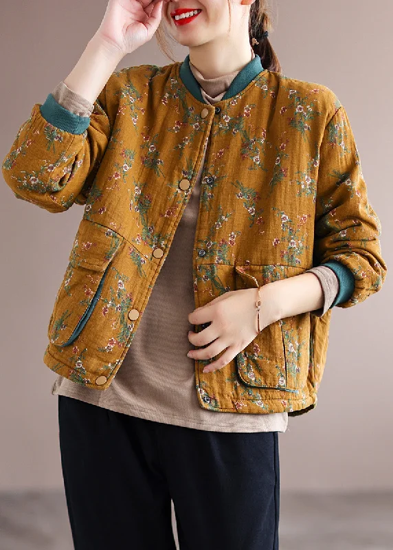 Embroidered women's cotton coats in a bohemian pattern for a unique designYellow Pockets Print Patchwork Fine Cotton Filled Jacket Winter Embroidered women's cotton coats in a bohemian pattern for a unique designYellow Pockets Print Patchwork Fine Cotton Filled Jacket Winter